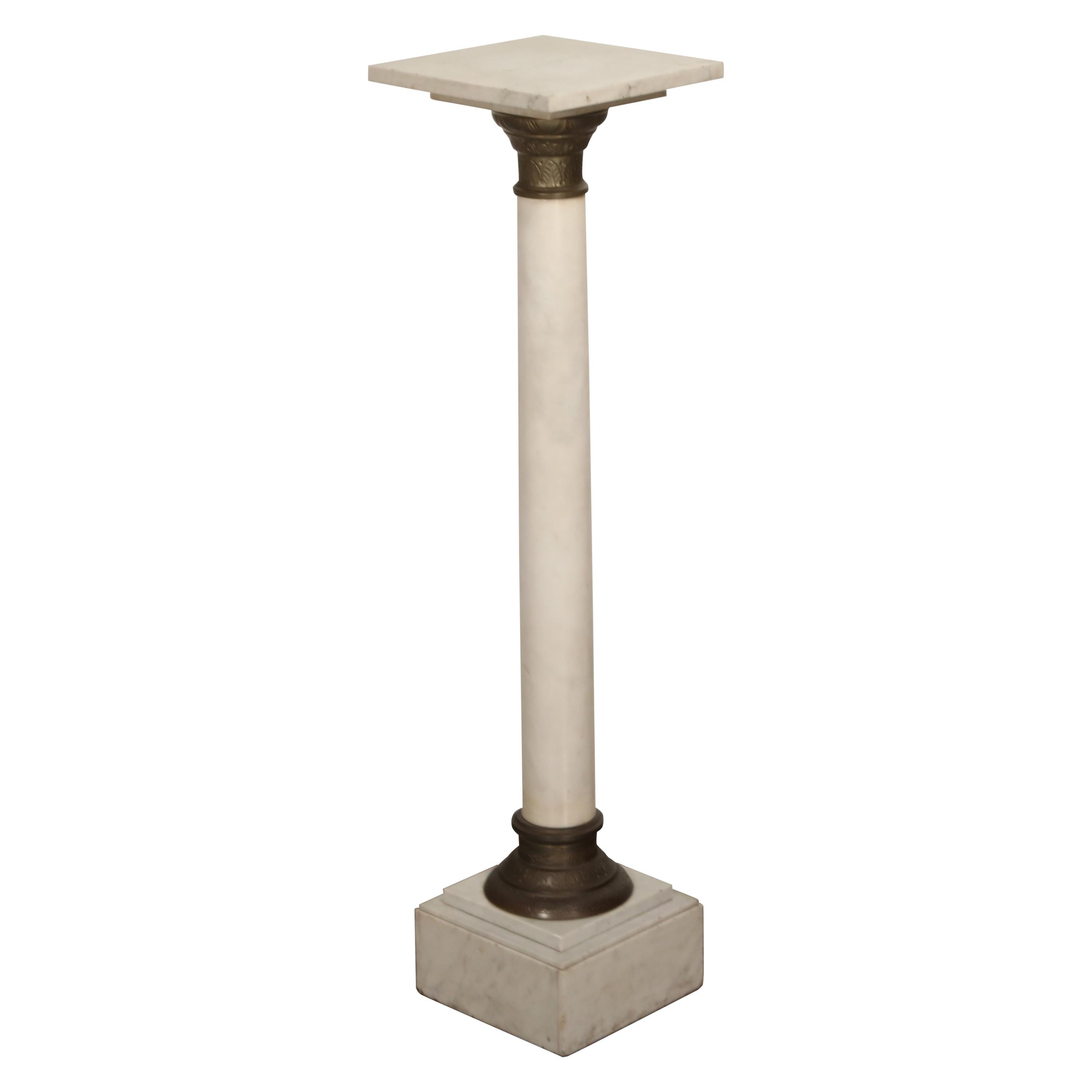 Marble Column Pedestal with Patinated Metal Mounts, circa 1930s