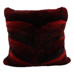 Chevron Red Castor Rex Rabbit Fur Pillow Euro Cushion
