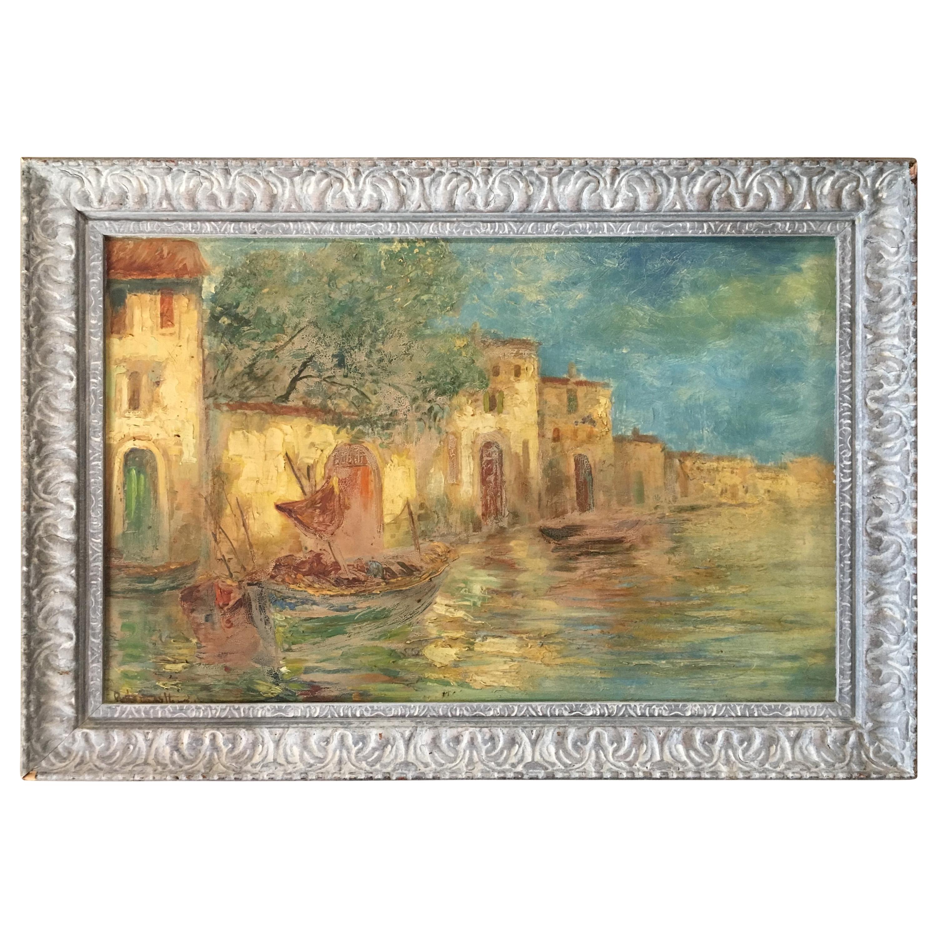 Paisaje postimpresionista francés, firmado