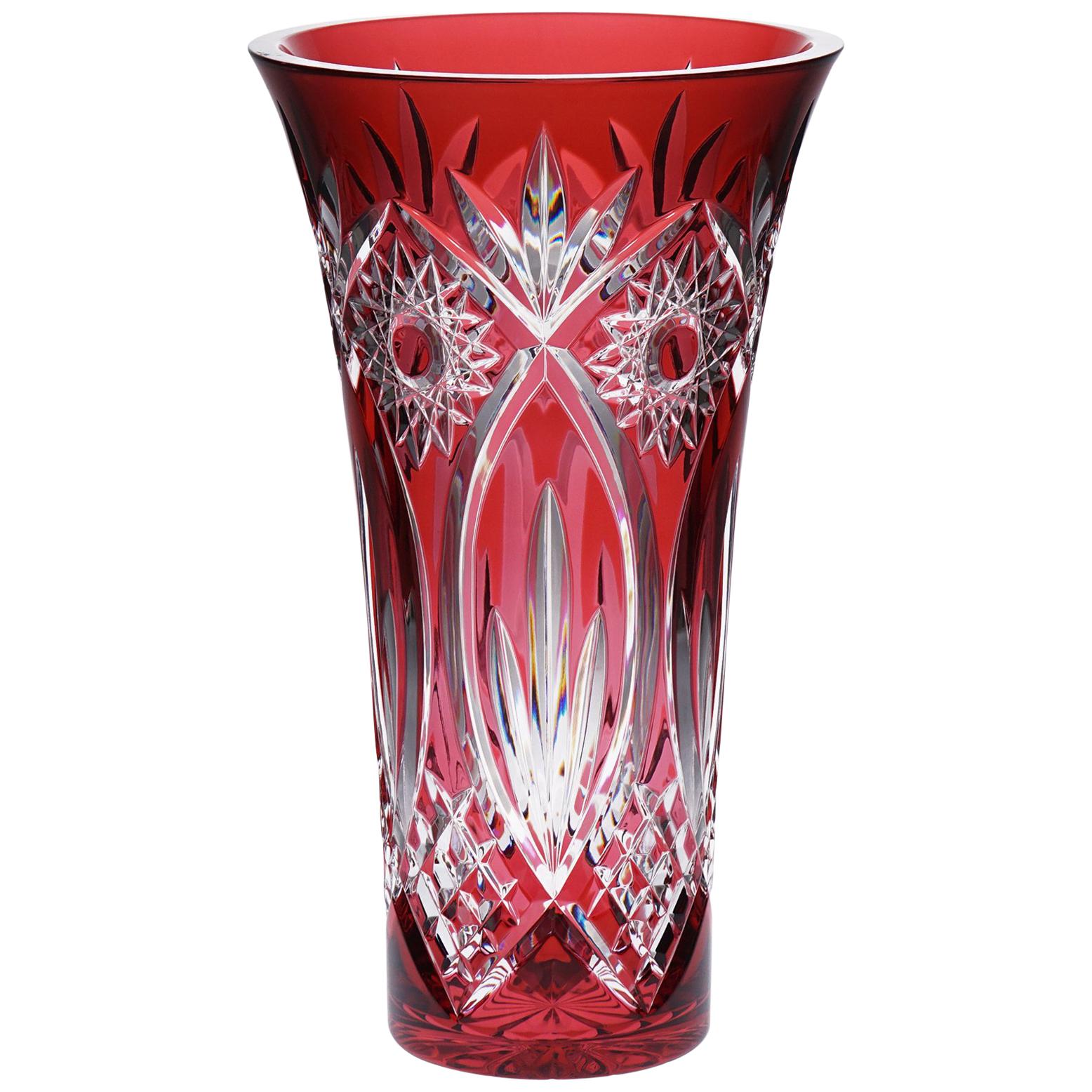 Contemporary Pink Red Crystal Vase For Sale