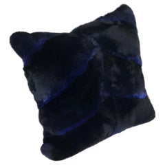 Chevron Blue Castor Rex Rabbit Fur Pillow Euro Cushion