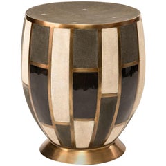 Tartan Stool in Shagreen/Shell/Agate & Bronze-Patina Brass by R & Y Augousti
