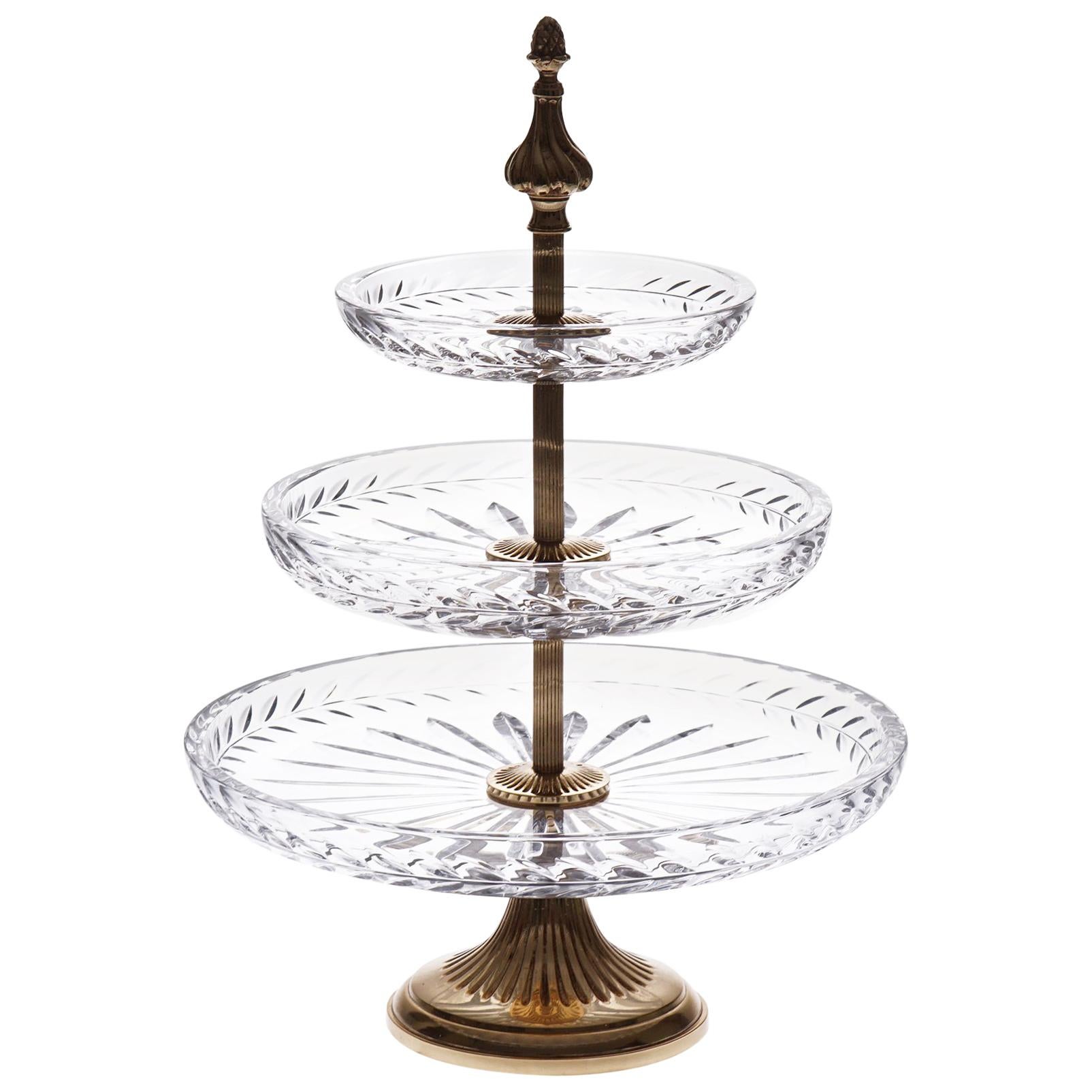 Crystal Display 3 Plates with Bronze Gold Platted For Sale