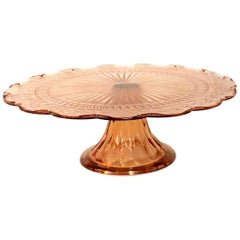 Mid-20th Century American Pink Depression Glass Pedestal Cake Plate