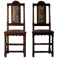 Antique Chairs Swedish Baroque Oak Brown Gilt Leather Light Blue Sweden