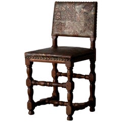 Antique Chair Swedish Baroque Oak Gilt Leather Sweden