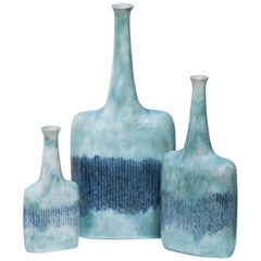 Huge Bruno Gambone Art Pottery Light Green Vase Set of 3