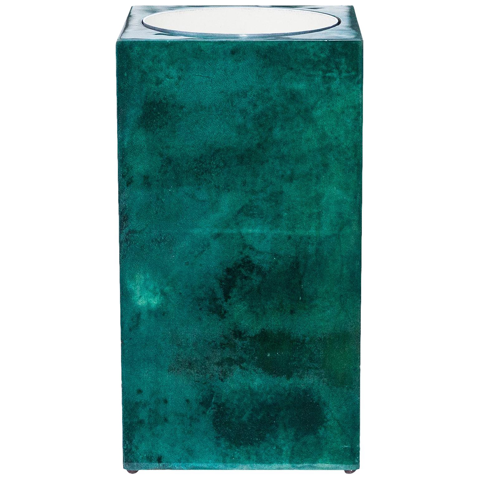 Aldo Tura Green Goatskin Umbrella Stand Vase