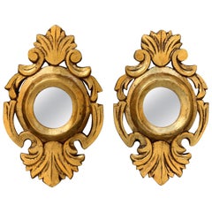 Spanish 1920s Rococo Style Carved Gold Leaf Giltwood Mirrors, a Pair