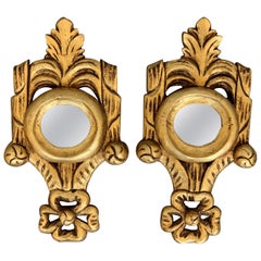 Spanish 1920s Rococo Style Carved Gold Leaf Giltwood Mirrors, a Pair