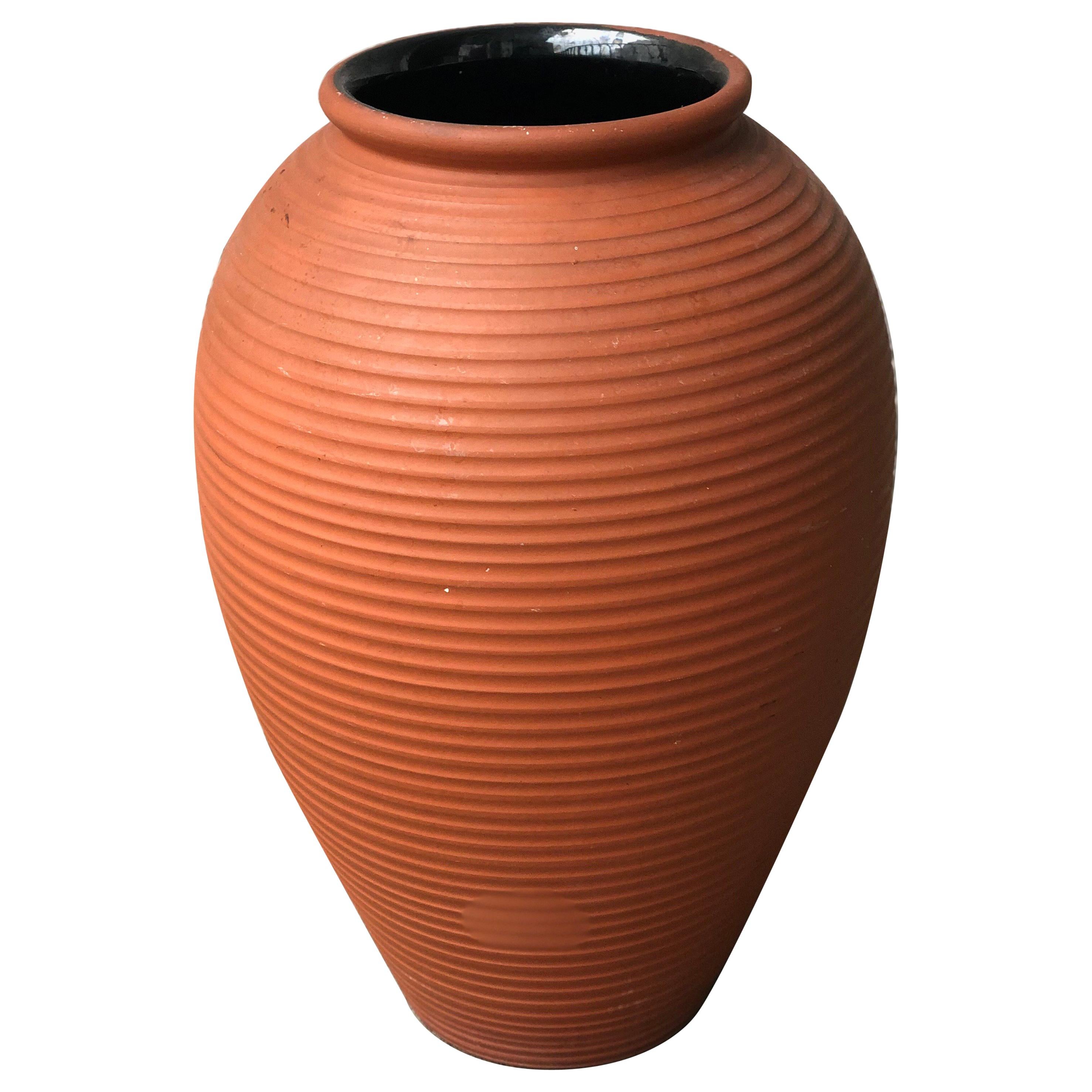 Limited Large Natural Brown Terracotta Handmade Vase Jar, Germany, 1950s SALE