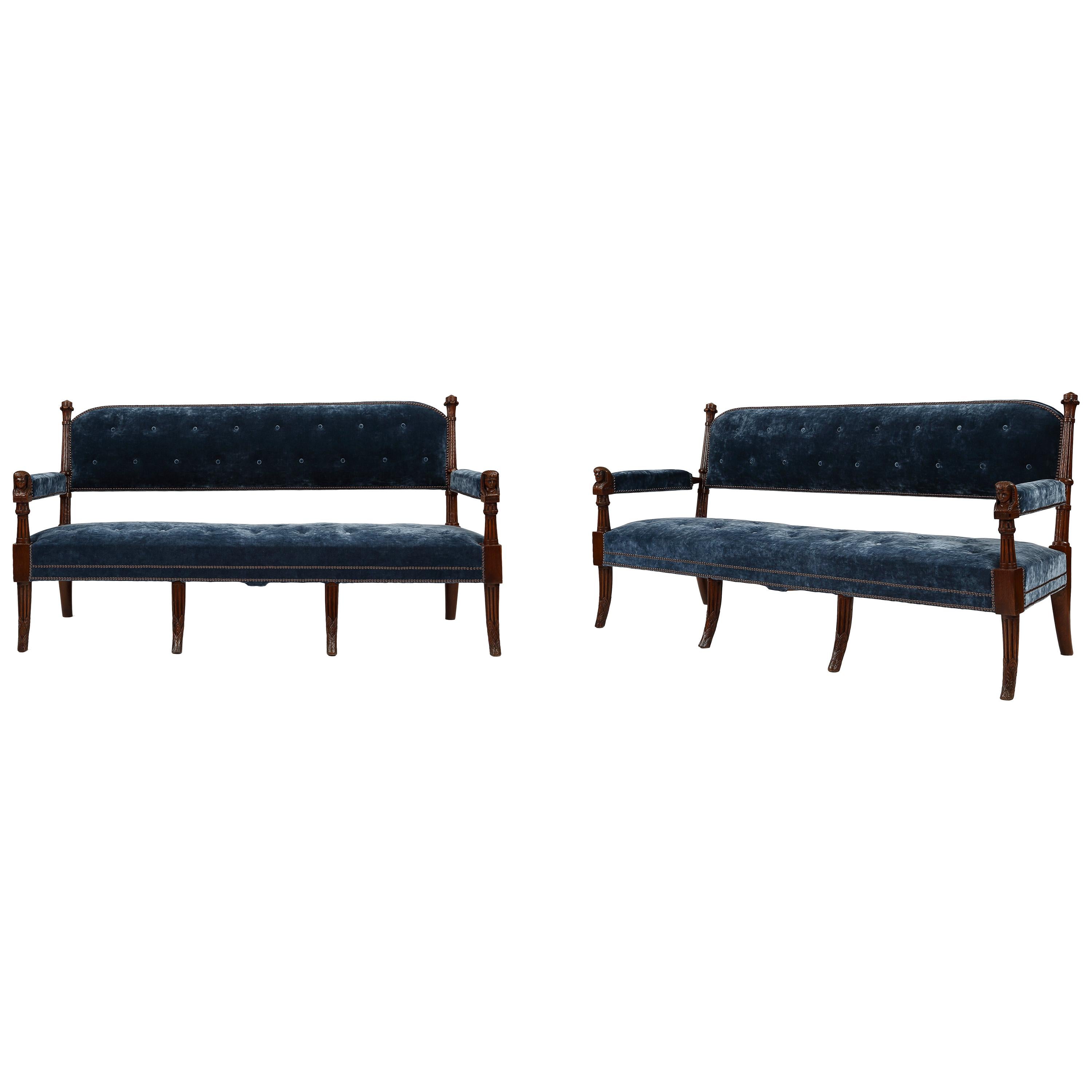 Pair of 19th Century Egyptian Style Settees For Sale