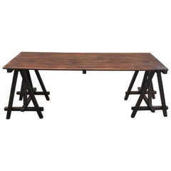 Large Antique French Trestle Table, circa 1930