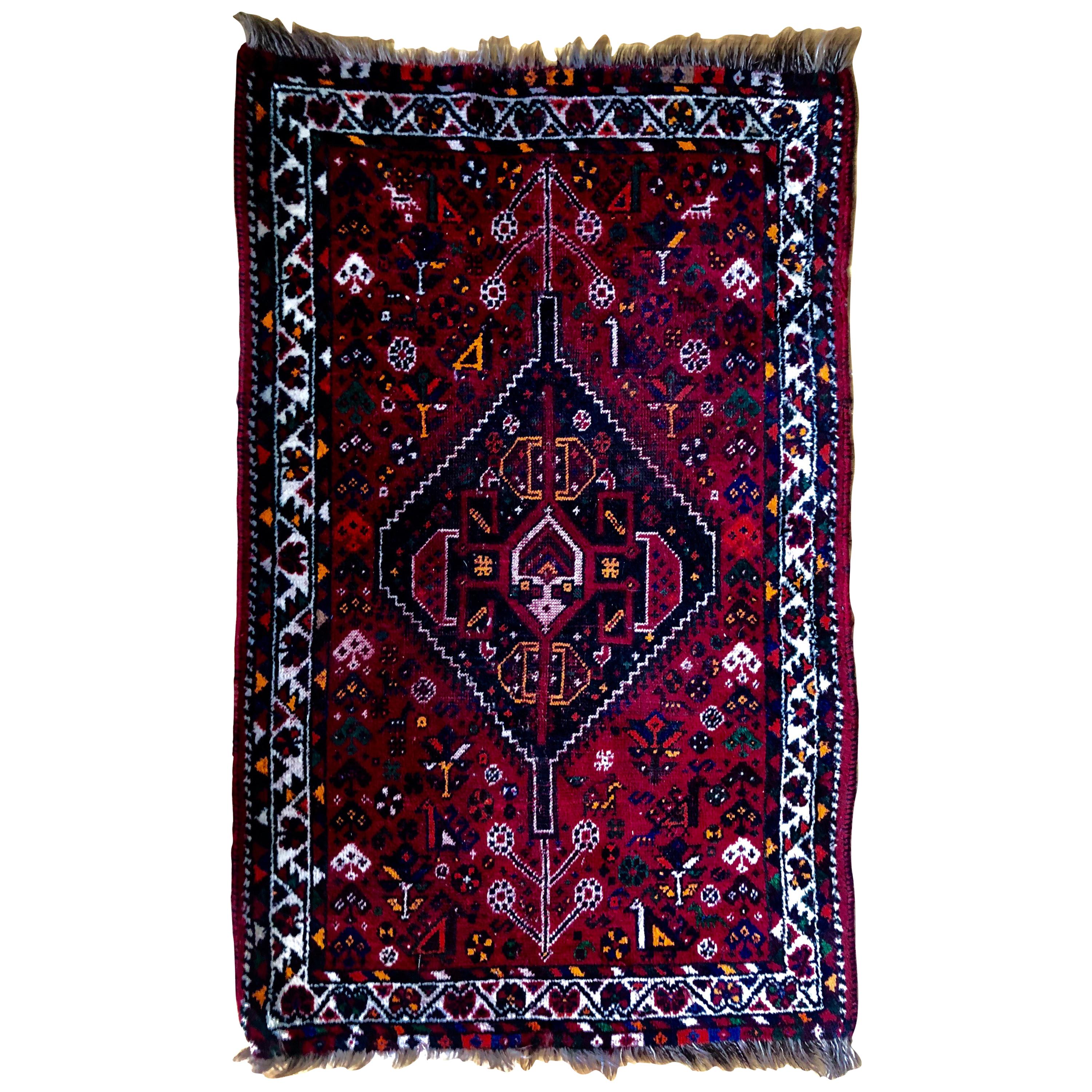 Red Anatolian Symbolic Design Authentic Dyed Wool Rug or Carpet or Kilim, Turkey