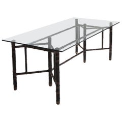 Hollywood Regency Bamboo Dining Table with Glass Top