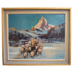 Vintage Oli Painting Zermatt-Matterhorn by Erwin Klobassa