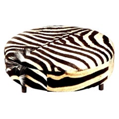 Zebra Hide Ottoman, Chocolate & Cream, Round, Contemporary, New Hides, USA Made