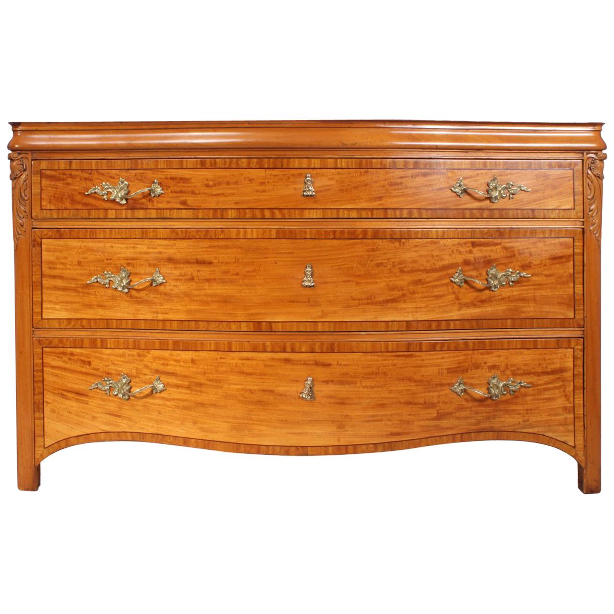 Antique Satinwood Serpentine Commode, circa 1890 For Sale