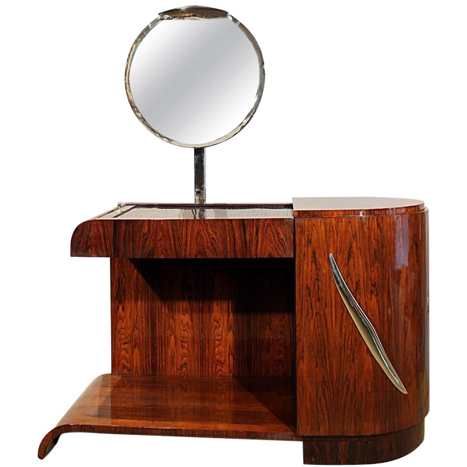 1930s Art Deco Vanity, Mahogany, Swiveling Luminescent Mirror, France