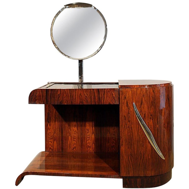 1930s Art Deco Vanity, Mahogany, Swiveling Luminescent Mirror, France For Sale