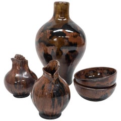 Set of Leif Heiberg Myrdam Glazed Stoneware Vases and Bowls, All Signed