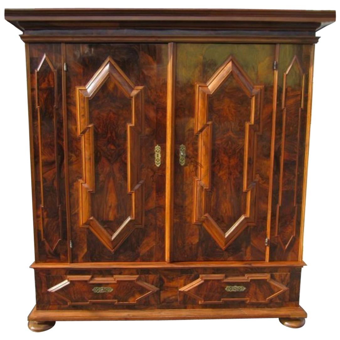 Original Antique Baroque Armoire or Hall Cabinet Dark Walnut For Sale
