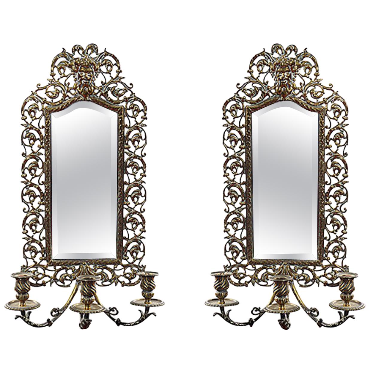 Pair of 19th Century Brass Girandole Wall Mirrors   For Sale