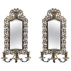 Antique Pair of 19th Century Brass Girandole Wall Mirrors