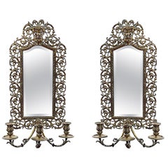 Pair of 19th Century Brass Girandole Wall Mirrors  