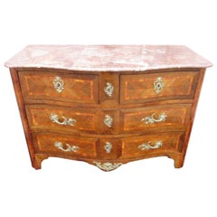 Curved Antique Baroque Chest of Drawers with Marble Top, 1780s