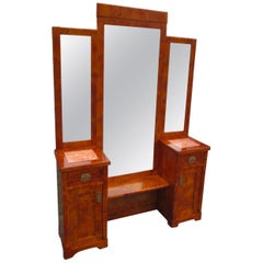 1920s Art Deco Dressing Table Poplar Burl with Mirror