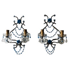 French Lavender Opaline Beads Beaded Sconces, circa 1920