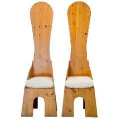 Pair of "Fratina" Chairs by Mario Ceroli for Poltronova, Pine Wood, 1972, Italy