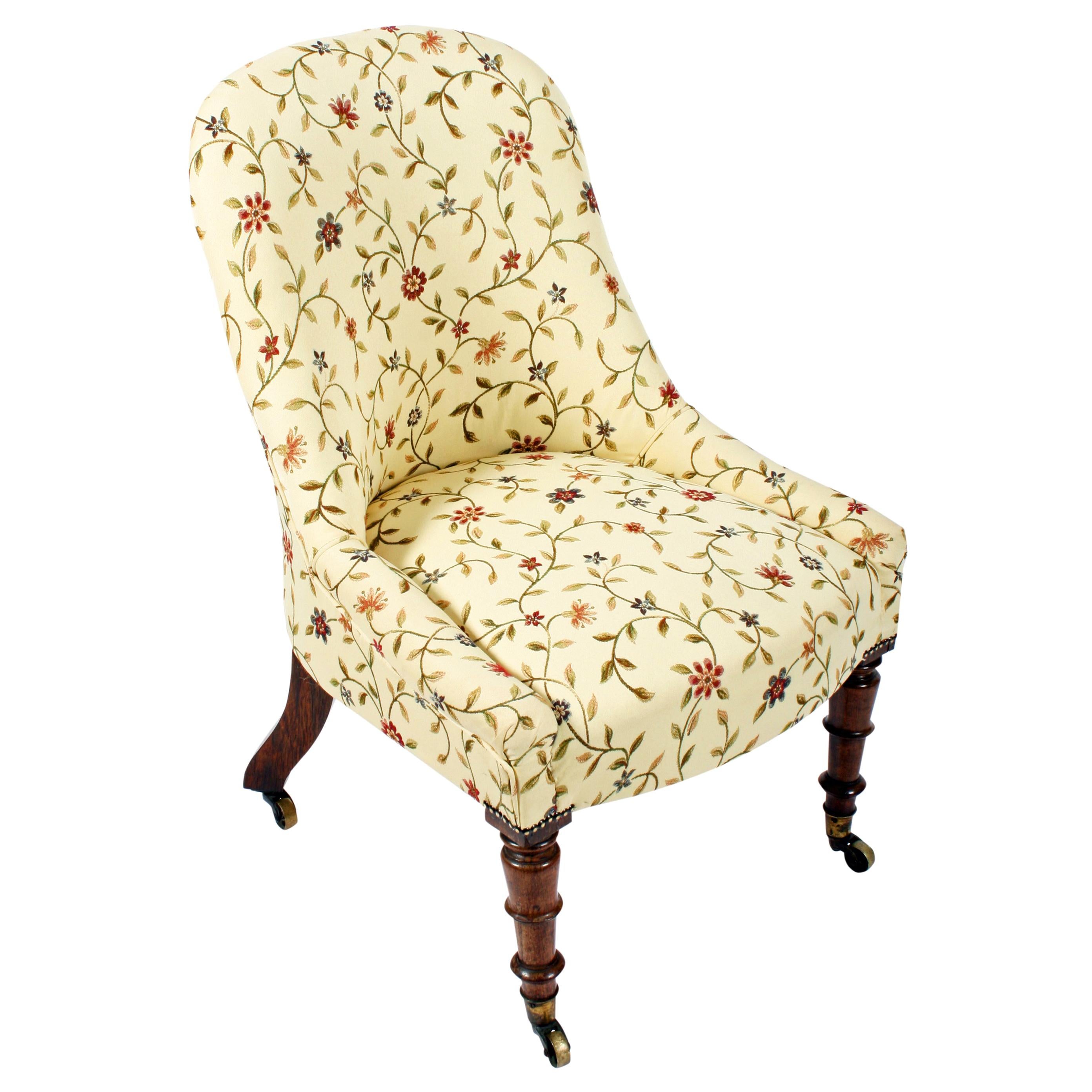 19th Century Victorian Upholstered Slipper Chair With Rosewood Legs For Sale