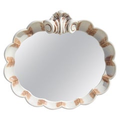Baroque Style Decorative Ceramic Mirror with Shell White Brown Shades Midcentury