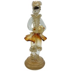 Vintage Murano Glass Costumed Figurine, Amber and Gold Color by Cenedese, 1970s