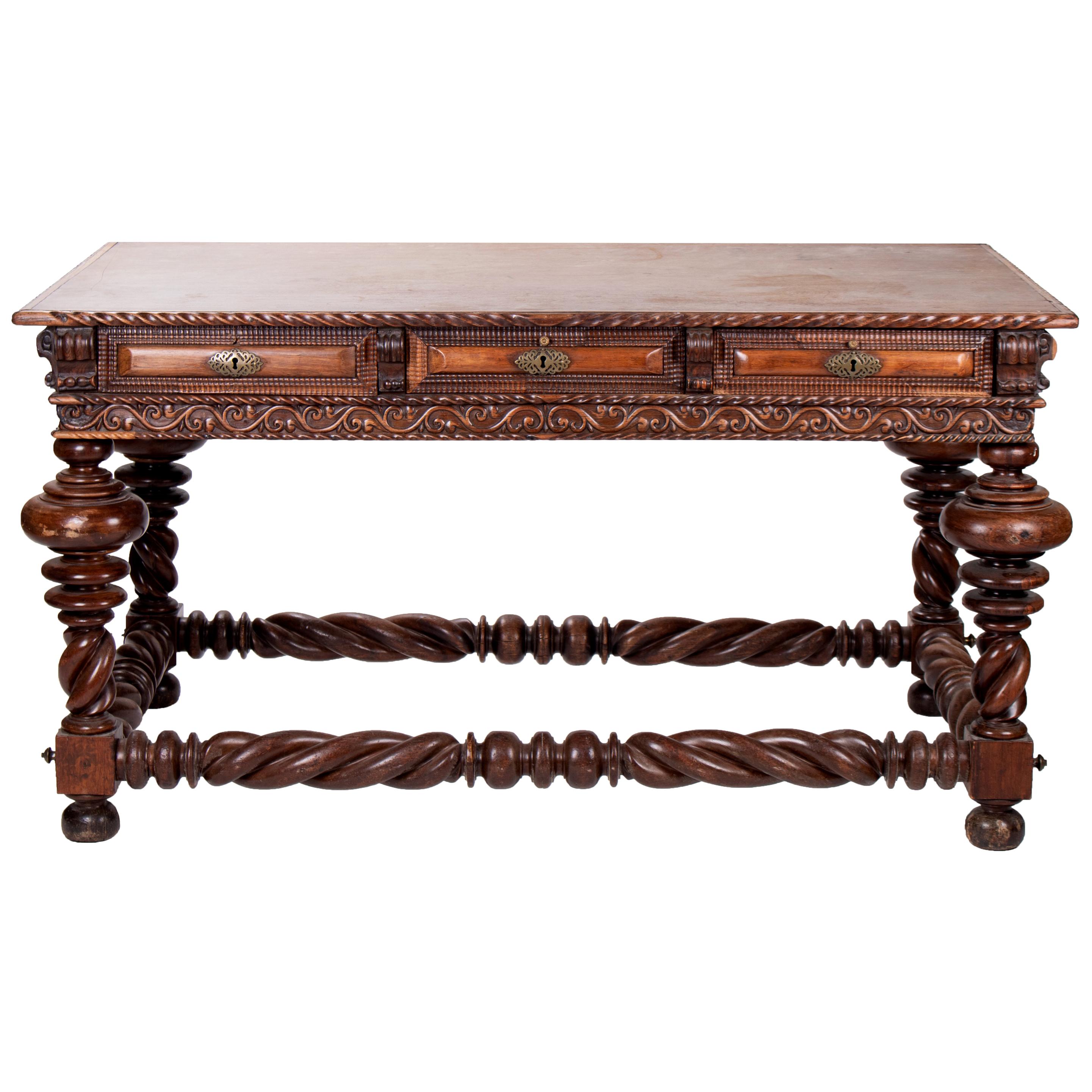 19th Century Portuguese Rosewood Office Desk with Brass Fittings