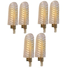 Midcentury Set of Six Sconces 24-Karat Gold by Barovier & Toso, Murano, 1980s