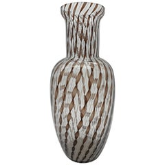 Modern Murano Glass Vase in Black Zanfirico & White Filigrana by Cenedese, 1990s