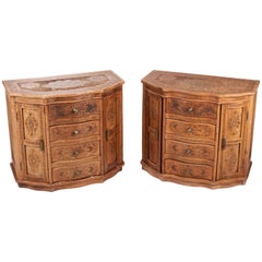 1980s Pair of Hand Carved Four-Drawer Chests with Panel Doors and Brass Fittings