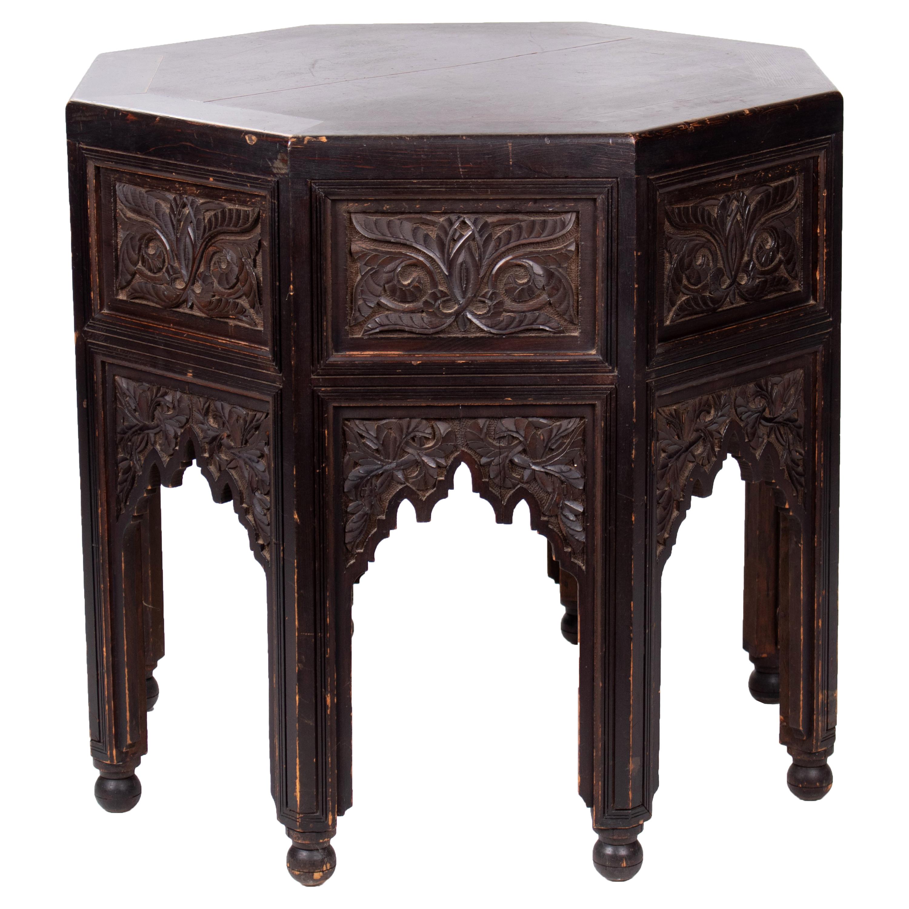 1930s Turkish Octagonal Hand Carved Wooden Table