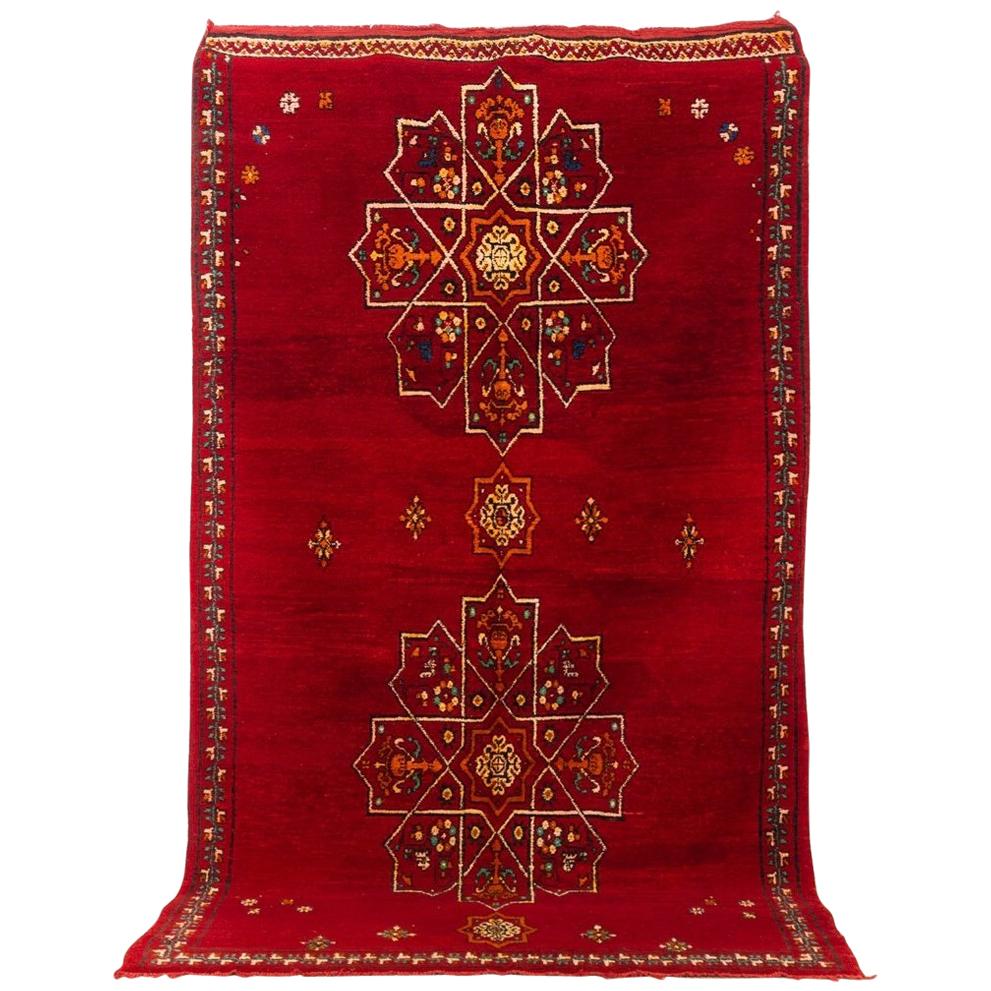 Vintage Moroccan Handwoven Berber Tribal Red Wool Floor Rug For Sale