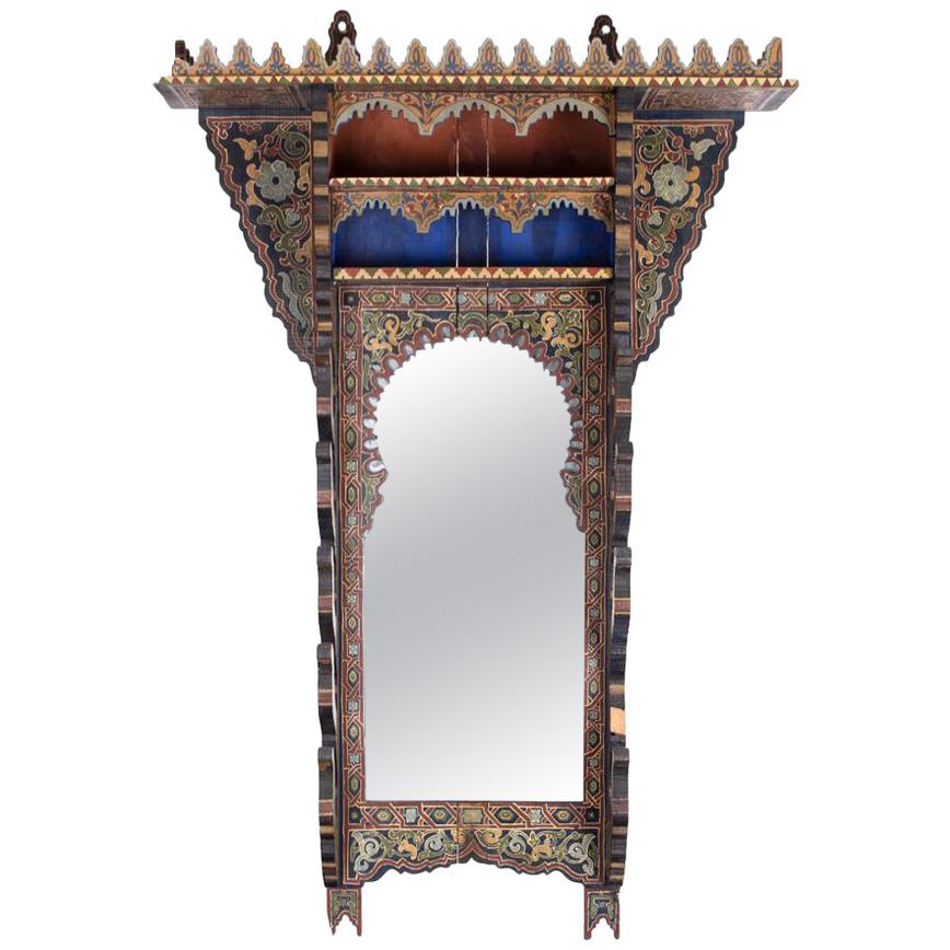 19th Century Moroccan Painted Wood Wall Mirror