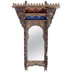 Antique 19th Century Moroccan Painted Wood Wall Mirror