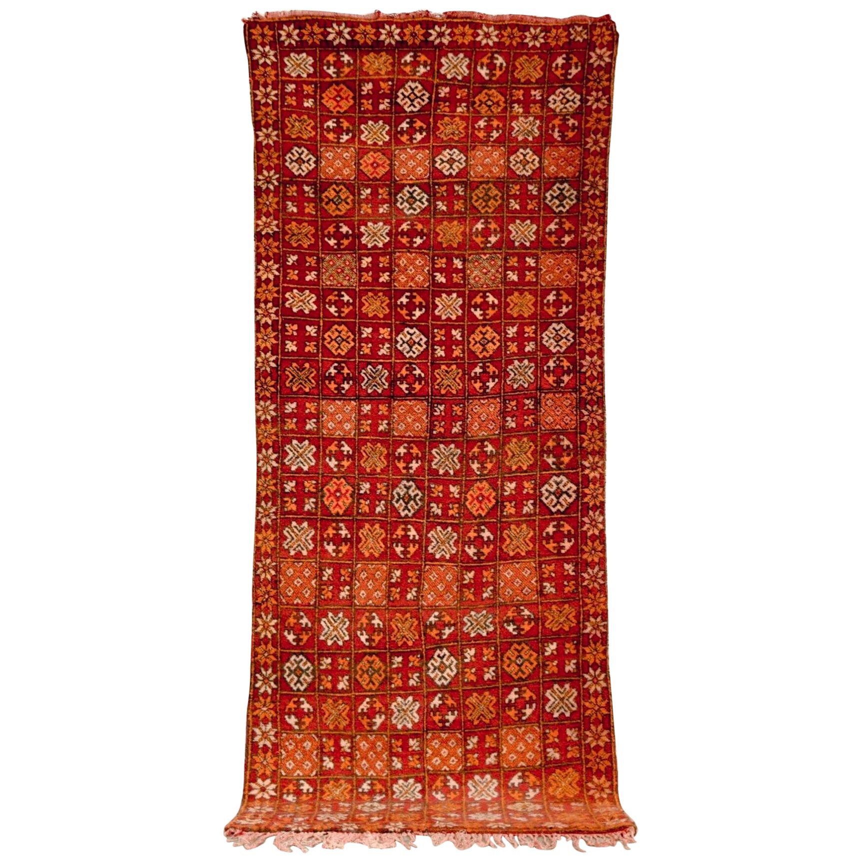 Vintage Moroccan Red Boujad Berber Handwoven Wool Floor Rug For Sale