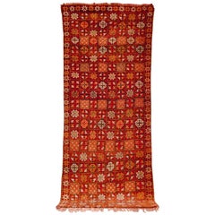 Vintage Moroccan Red Boujad Berber Handwoven Wool Floor Rug