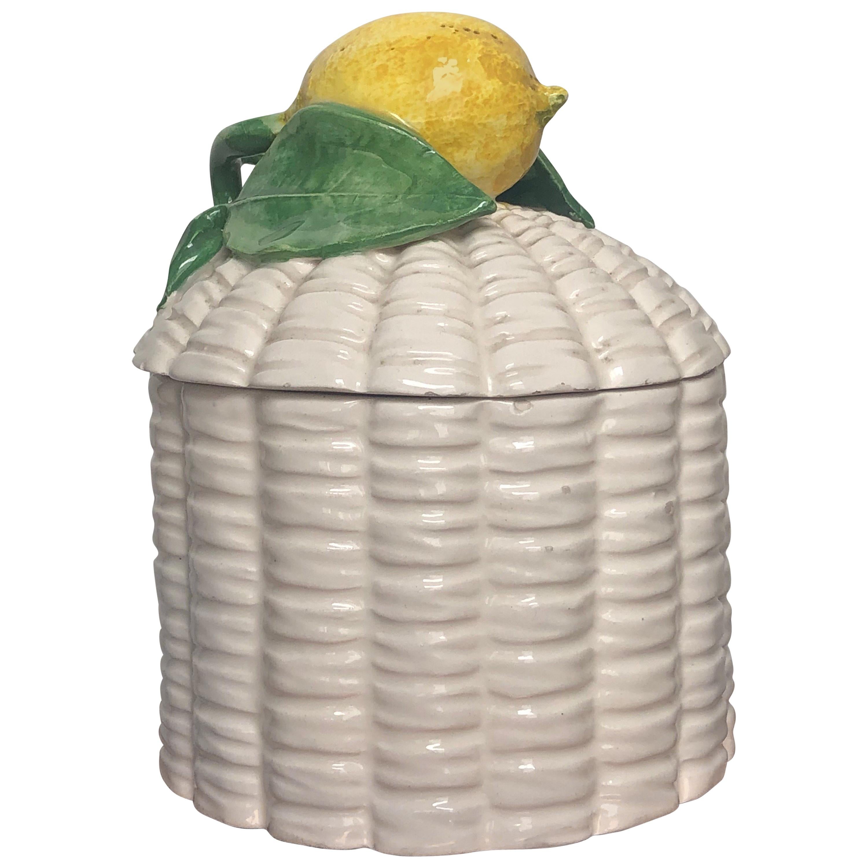 Sicilian Giovanni Capuani Este Porcelain Lemon Sugar Bowl Number 78, Italy 1940s
