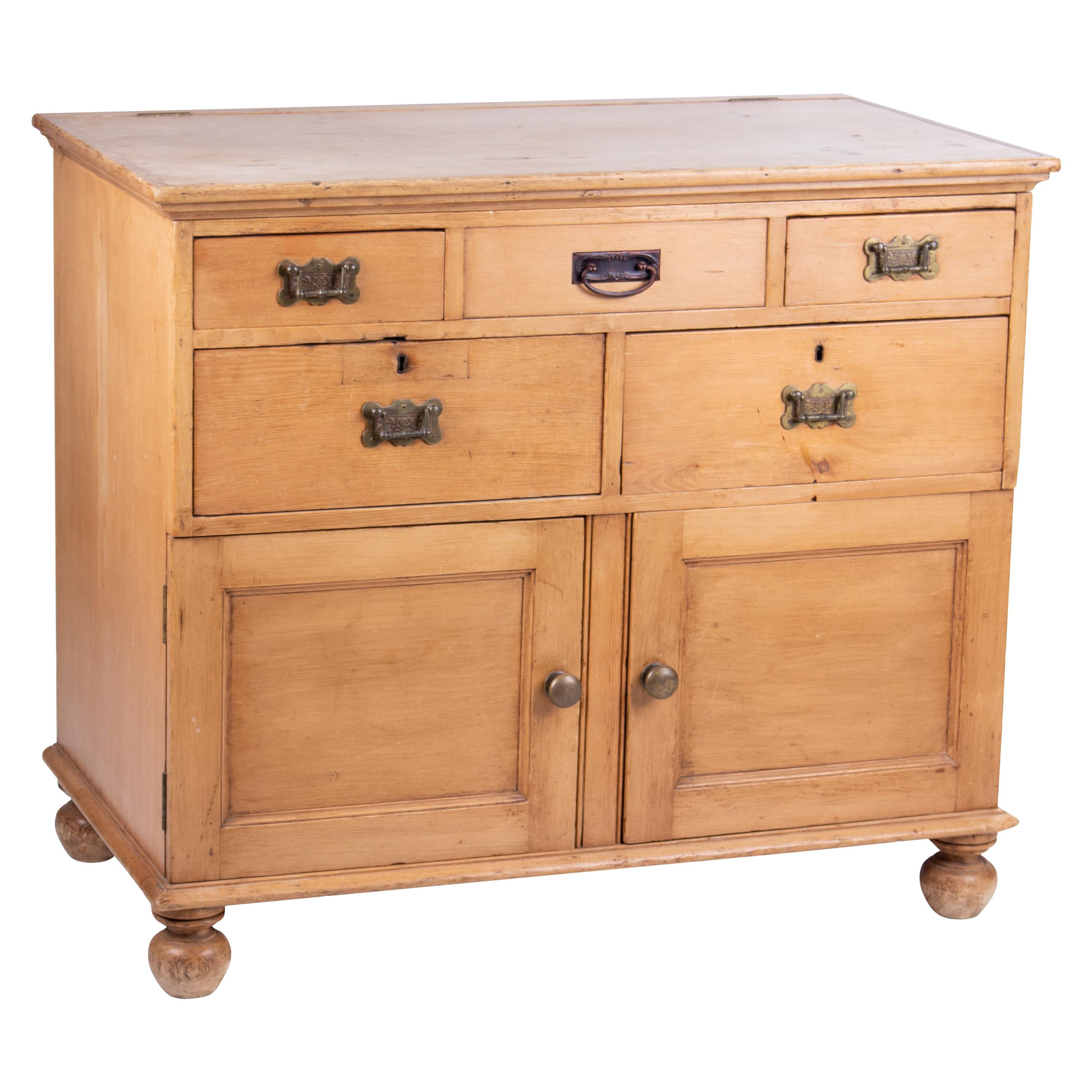 19th Century French Wash-Room Five-Drawer Chest with Two Panel Doors For Sale