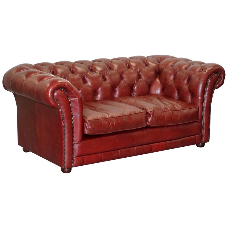 Tetrad England Reddish Brown Leather Chesterfield Sofa Part of Suite at