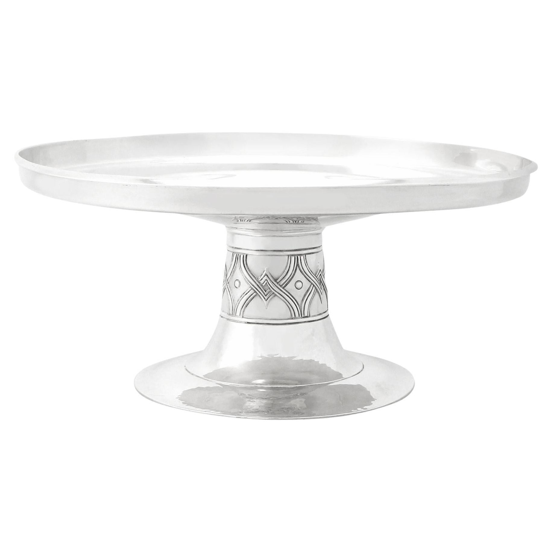 Antiguo Tazza/Centro Inglés de Plata de Ley Estilo Eduardiano Arts & Crafts